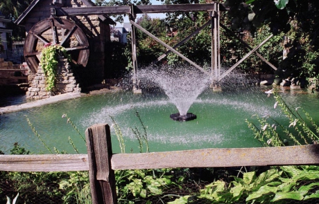Aerating fountain display in pond