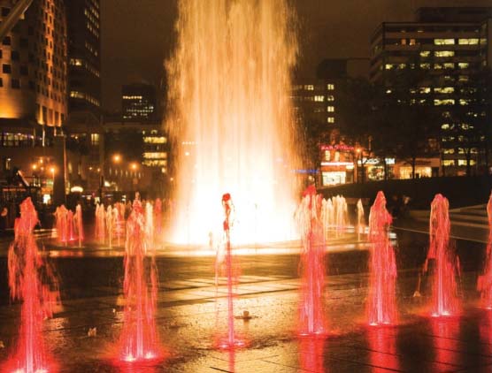 animated-illuminated-fountain Combining animated fountains with lights makes for an amazing spectacle